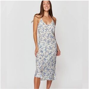 Spiritual Gangster Paisley Floral Blue and White sun dress with slit